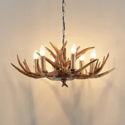 Lámpara colgante Lindby Tejask, Ø 70 cm, 6 luces, asta de ciervo, E14