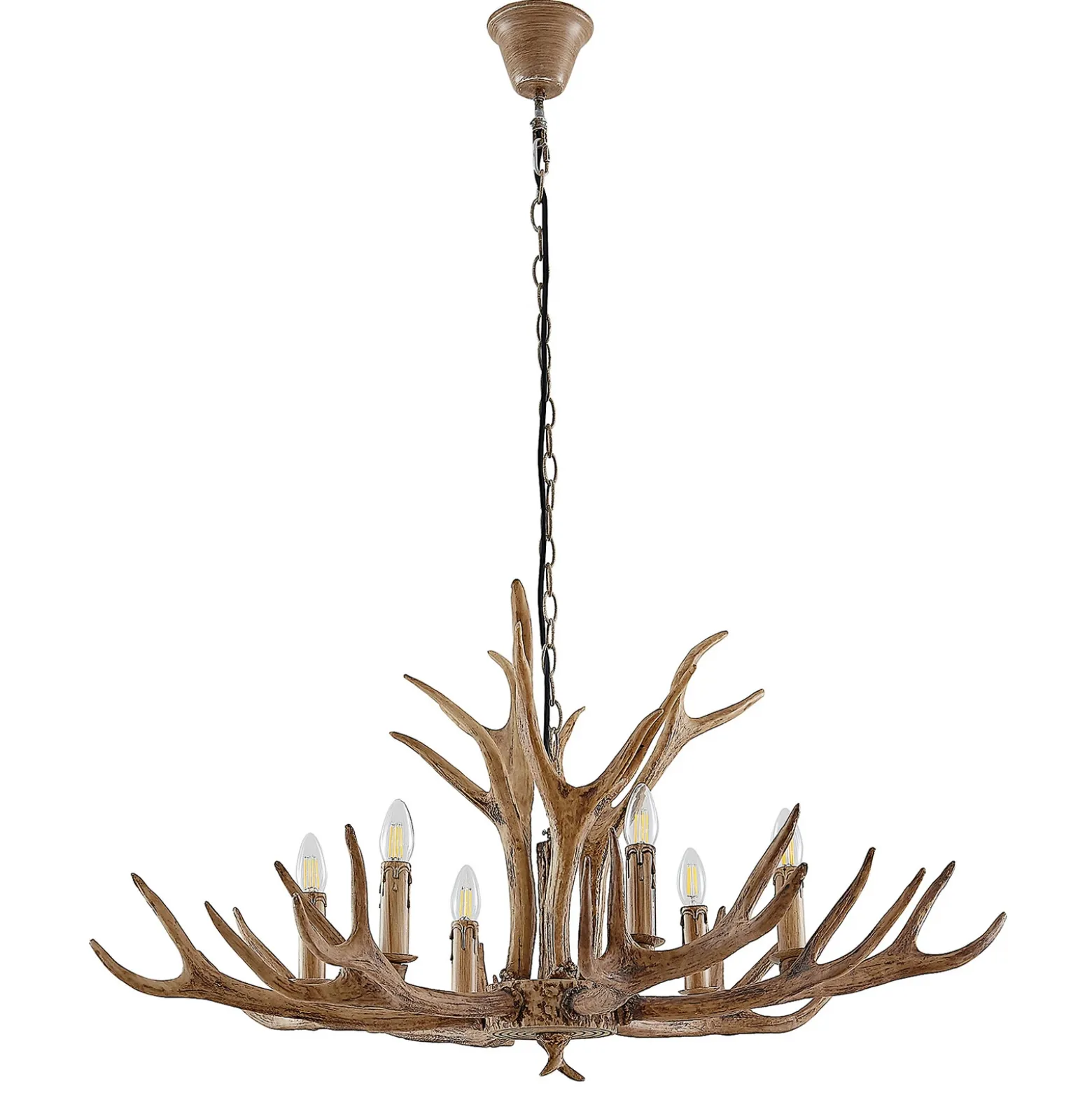 Lámpara colgante Lindby Tejask, Ø 102 cm, 6 luces, asta de ciervo, E14