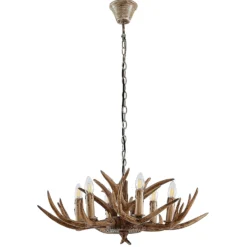Lámpara colgante Lindby Tejask, Ø 70 cm, 6 luces, asta de ciervo, E14