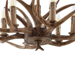 Lámpara colgante Lindby Tejask, Ø 70 cm, 6 luces, asta de ciervo, E14
