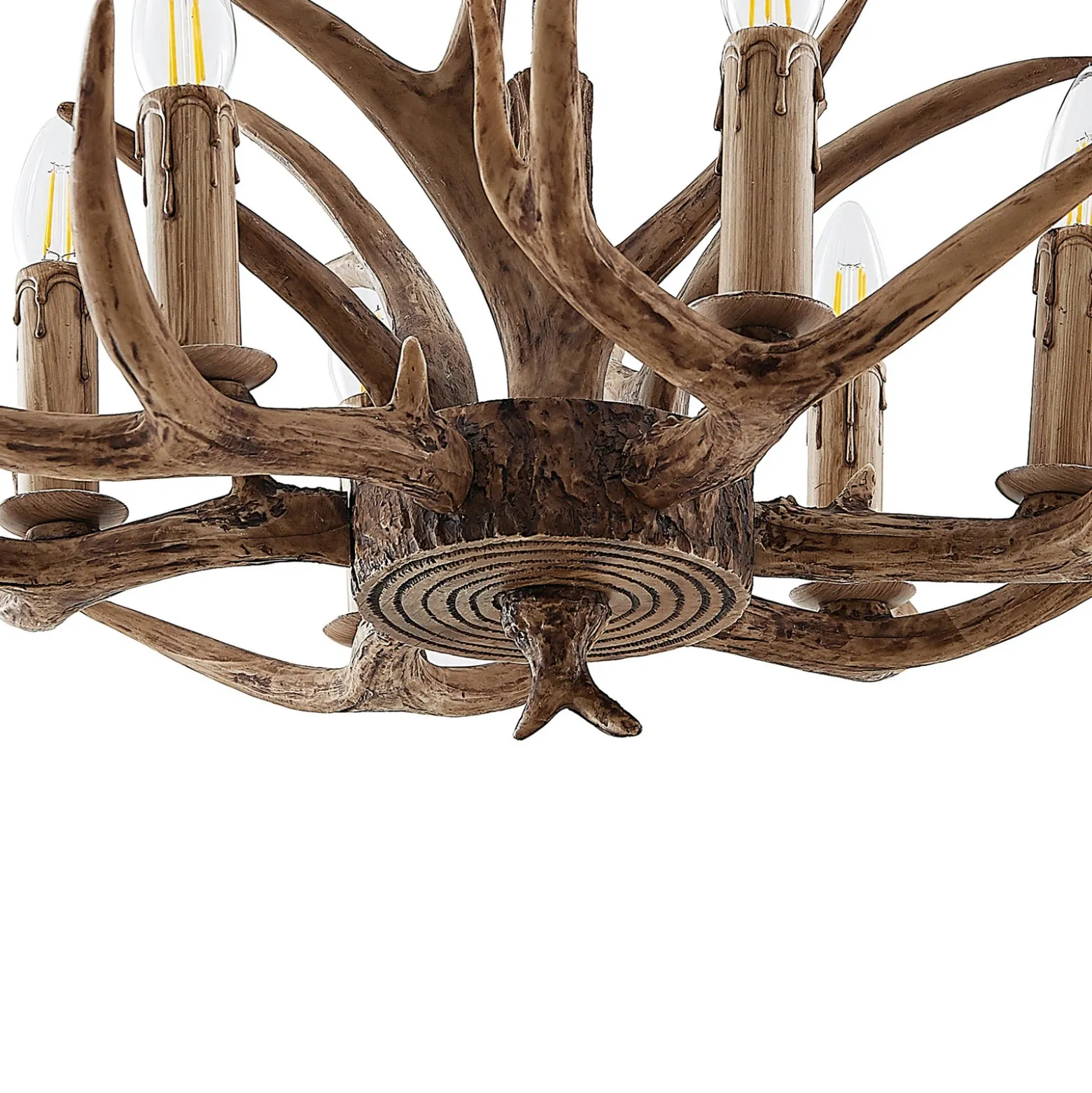 Lámpara colgante Lindby Tejask, Ø 70 cm, 6 luces, asta de ciervo, E14