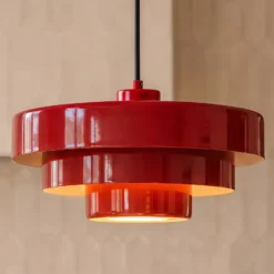 Lámpara colgante Lindby Tivra, rojo brillante, Ø 35 cm, metal