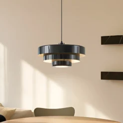 Lámpara colgante Lindby Tivra, negro brillante, Ø 35 cm, metal