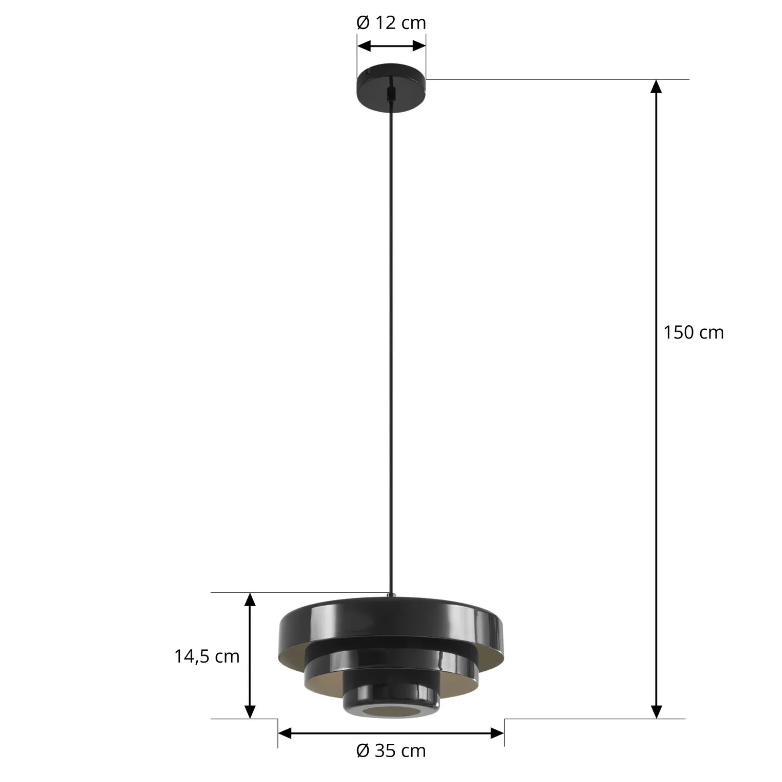 Lámpara colgante Lindby Tivra, negro brillante, Ø 35 cm, metal