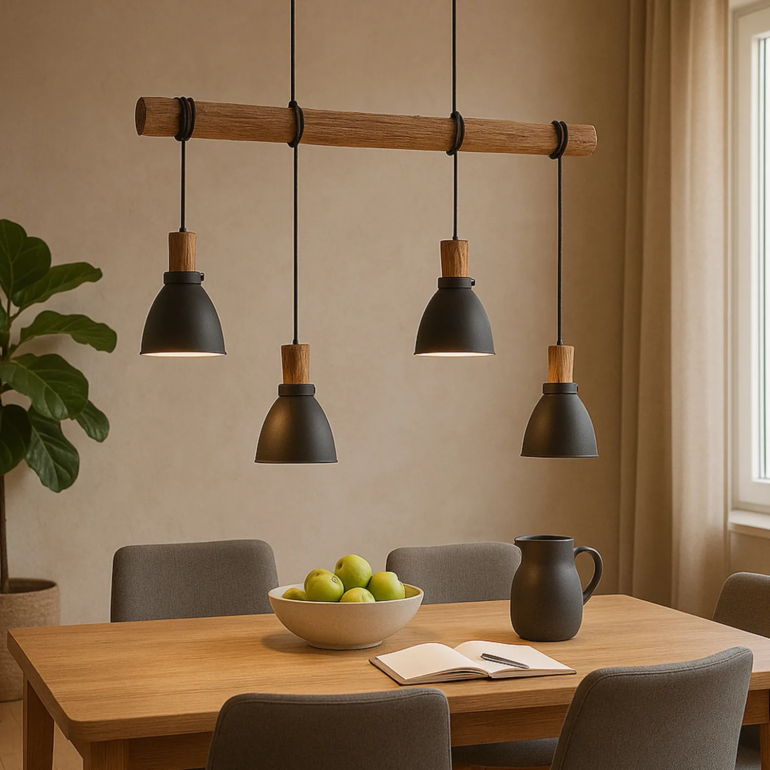 Lámpara colgante Lindby Trebale, E14, Ø 15 cm, 4 luces, madera