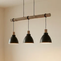 Lámpara colgante Lindby Trebale, E27, Ø 28 cm, 3 luces, madera