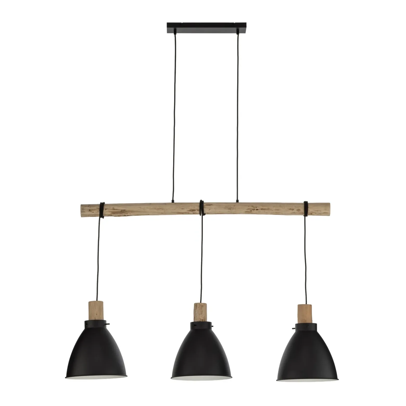 Lámpara colgante Lindby Trebale, E27, Ø 28 cm, 3 luces, madera