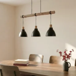Lámpara colgante Lindby Trebale, E27, Ø 28 cm, 3 luces, madera