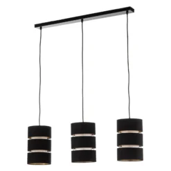 Lámpara colgante Lindby Tsomo, 950 cm, 3 luces, negro, tela