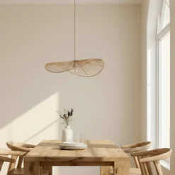 Lámpara colgante Lindby Valdorin, beige, papel, longitud 75 cm