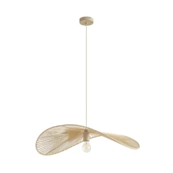 Lámpara colgante Lindby Valdorin, beige, papel, longitud 75 cm