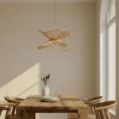 Lámpara colgante Lindby Valdorin, beige, papel, Ø 40 cm, E27