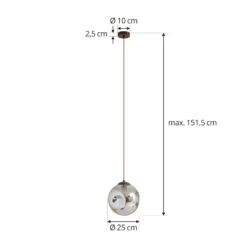 Lámpara colgante Lindby Valentina, E27, Ø 25 cm, gris ahumado, cristal