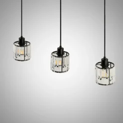 Lámpara colgante Lindby Vella, transparente, cristal, 83 cm, 3 luces.