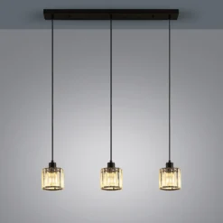 Lámpara colgante Lindby Vella, transparente, cristal, 83 cm, 3 luces.
