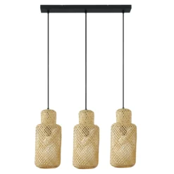 Lámpara colgante Lindby Venora, alargada, 3 luces, 15 cm, bambú