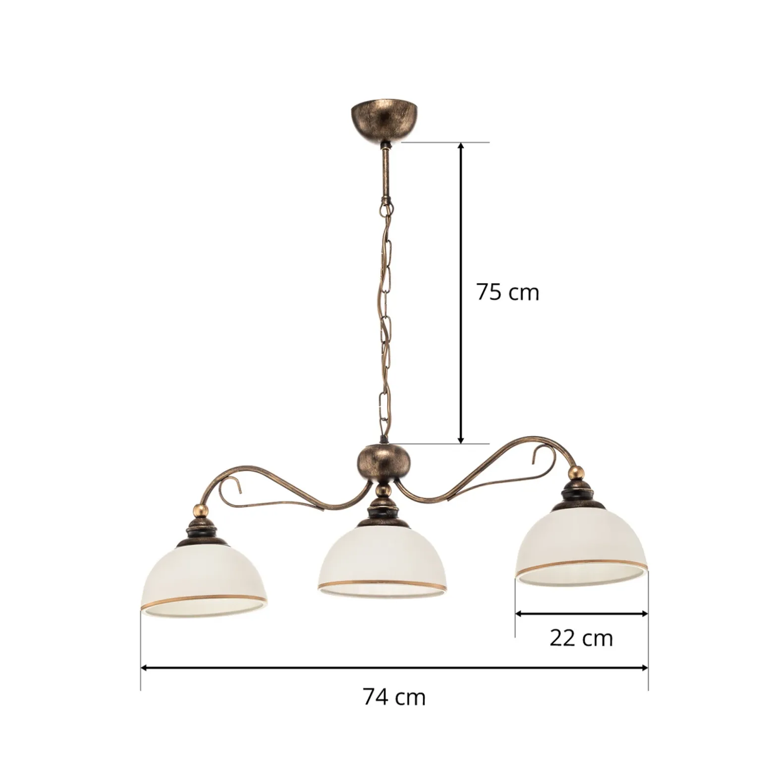 Lámpara colgante lineal Casale, 3 luces, longitud 74 cm
