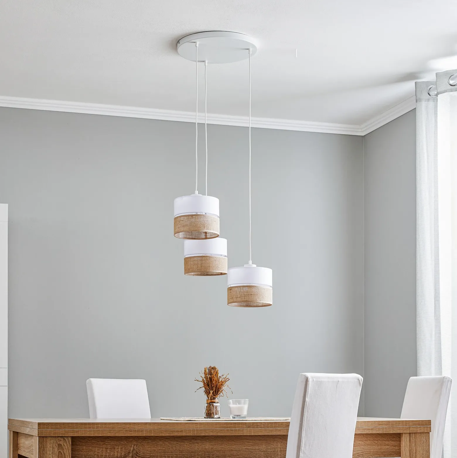 Lámpara colgante Linobianco, redonda, 3 luces