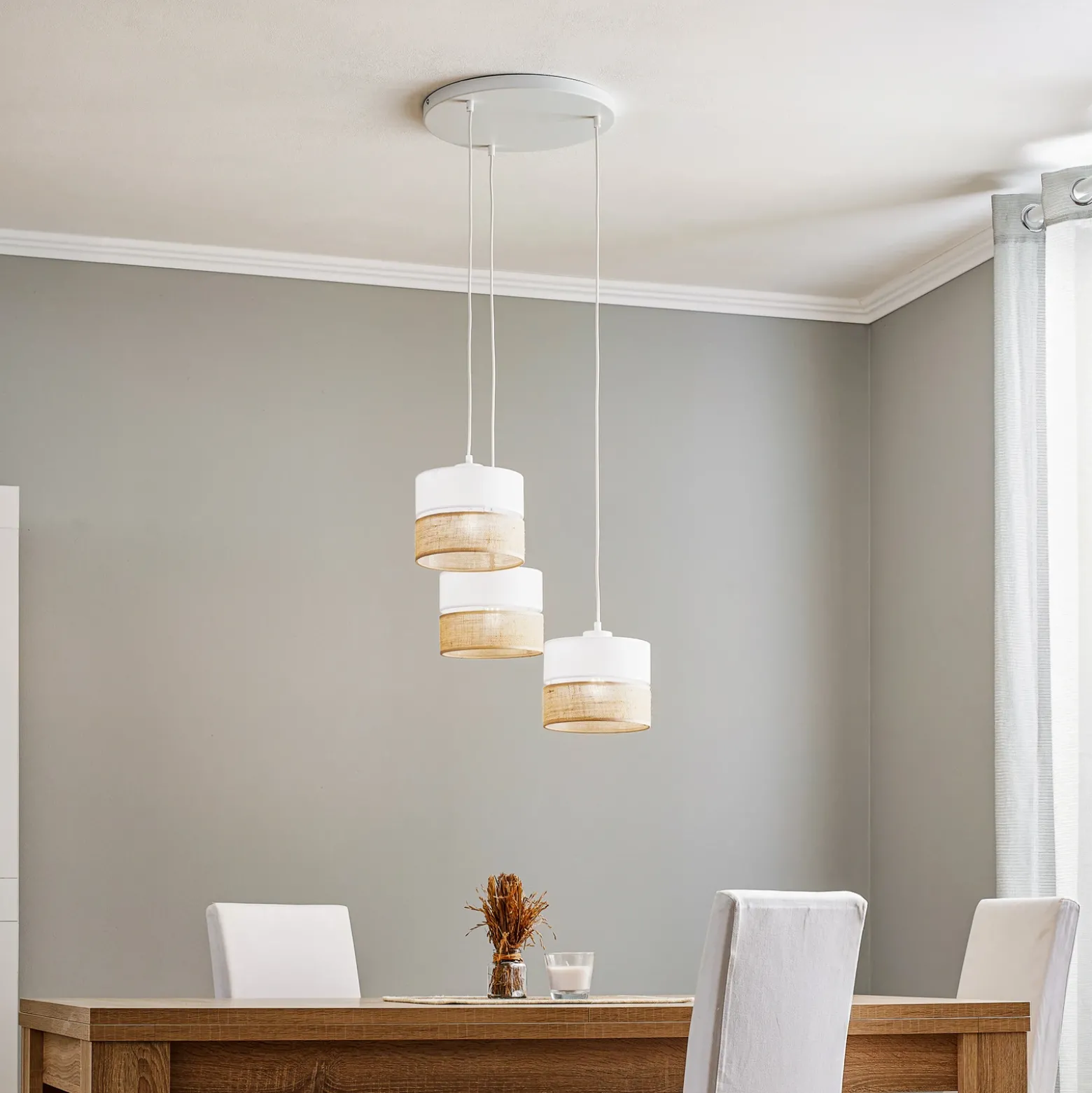 Lámpara colgante Linobianco, redonda, 3 luces