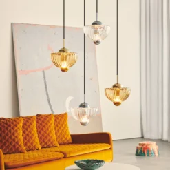 Lámpara colgante Lotus, transparente, Ø 25 cm, vidrio soplado a mano