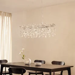 Lámpara colgante Lucande Bellora, 101 cm, acero inoxidable, cristal