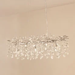 Lámpara colgante Lucande Bellora, 101 cm, acero inoxidable, cristal