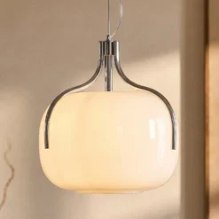 Lámpara colgante Lucande Christo, Ø 42 cm, cromado/blanco, cristal