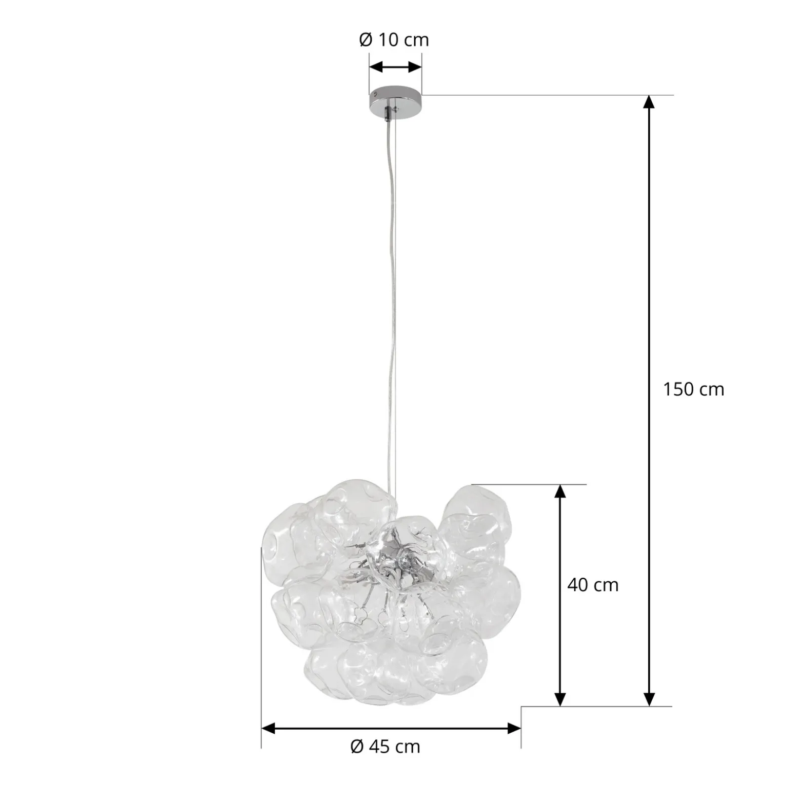 Lámpara colgante Lucande Diborah, transparente, Ø 43 cm, cristal, G9
