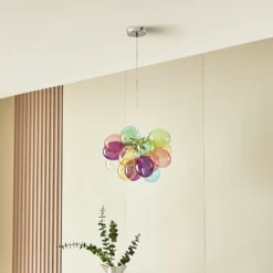 Lámpara colgante Lucande Diborah, Ø 40 cm, multicolor, cristal, G9