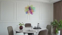 Lámpara colgante Lucande Diborah, Ø 50 cm, multicolor, cristal, G9