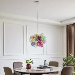 Lámpara colgante Lucande Diborah, Ø 50 cm, multicolor, cristal, G9