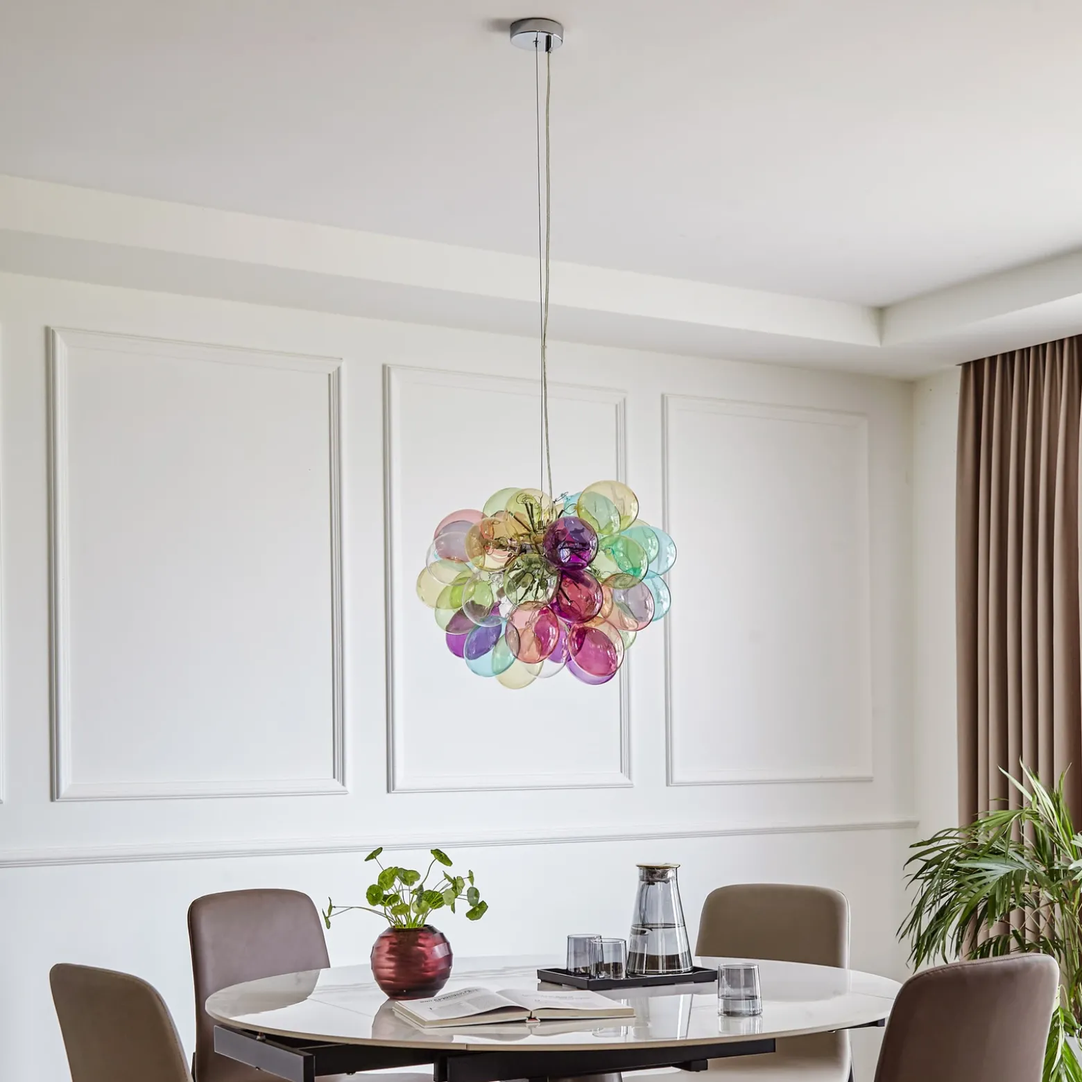Lámpara colgante Lucande Diborah, Ø 50 cm, multicolor, cristal, G9