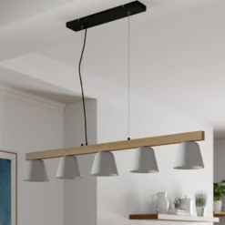 Lámpara colgante Lucande Kalinda, gris, hormigón, 110,5 cm de largo, E14