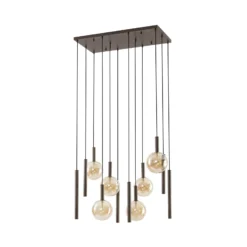 Lámpara colgante Lucande Lumavia, 12 luces, cristal, marrón/ámbar, G9