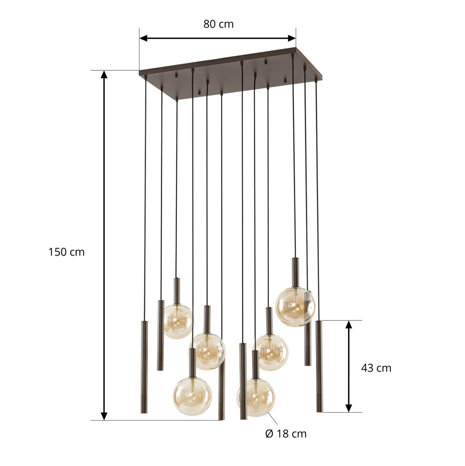 Lámpara colgante Lucande Lumavia, 12 luces, cristal, marrón/ámbar, G9