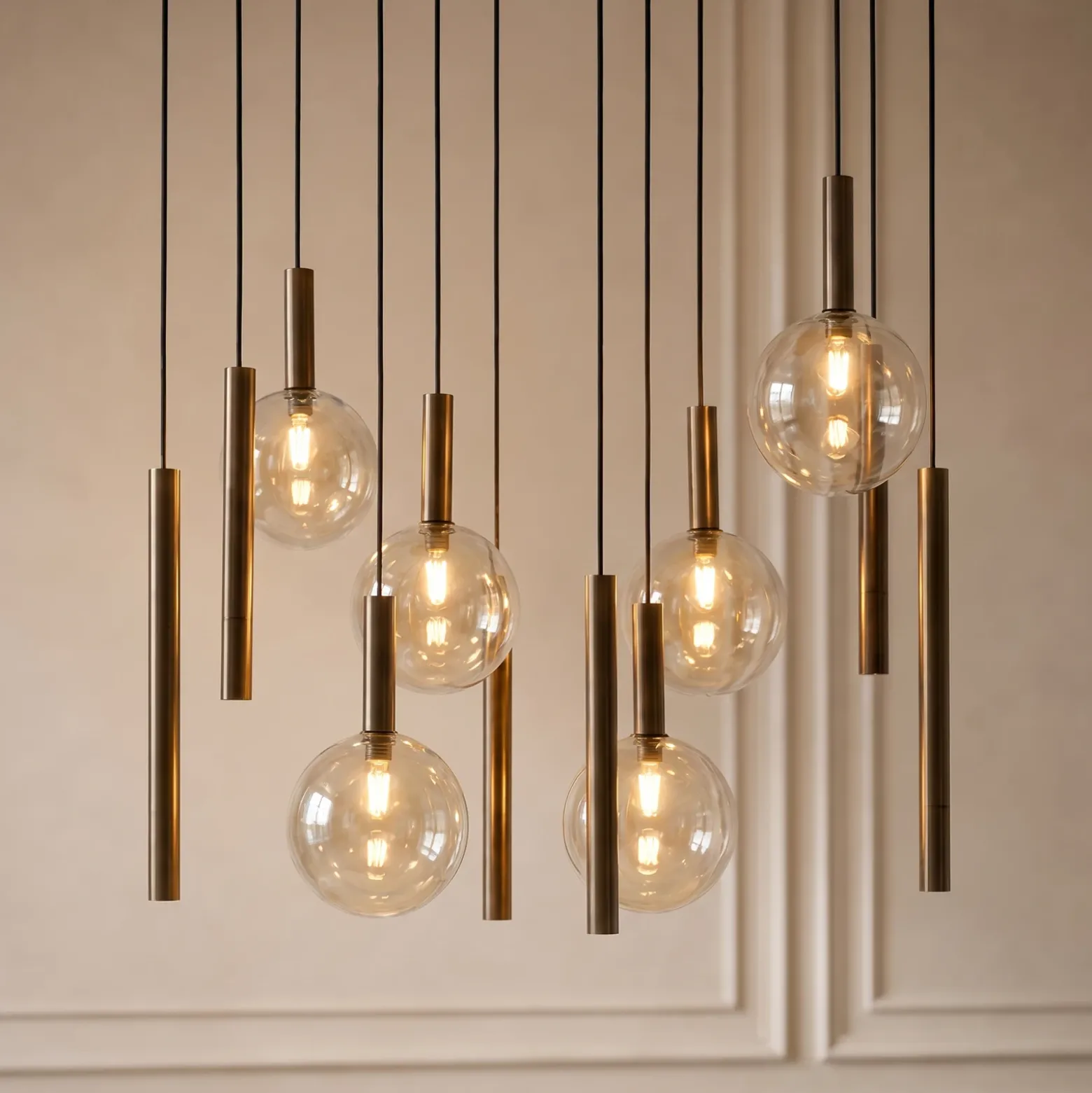 Lámpara colgante Lucande Lumavia, 12 luces, cristal, marrón/ámbar, G9
