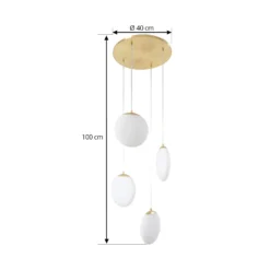 Lámpara colgante Lucande Lunelle, latón, cristal, 4 luces, Ø 40 cm