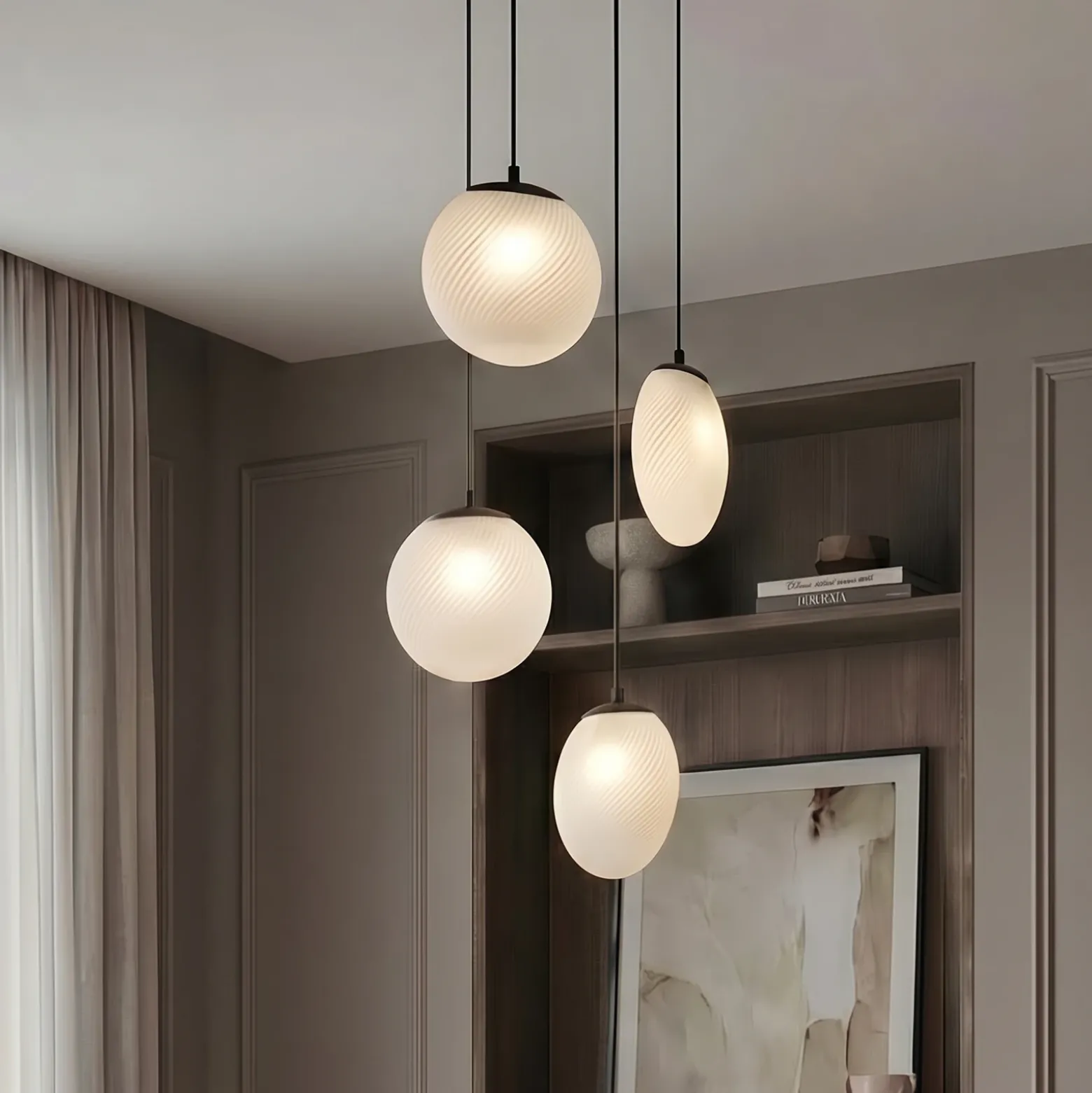 Lámpara colgante Lucande Lunelle, negra, cristal, 4 luces, Ø 40 cm