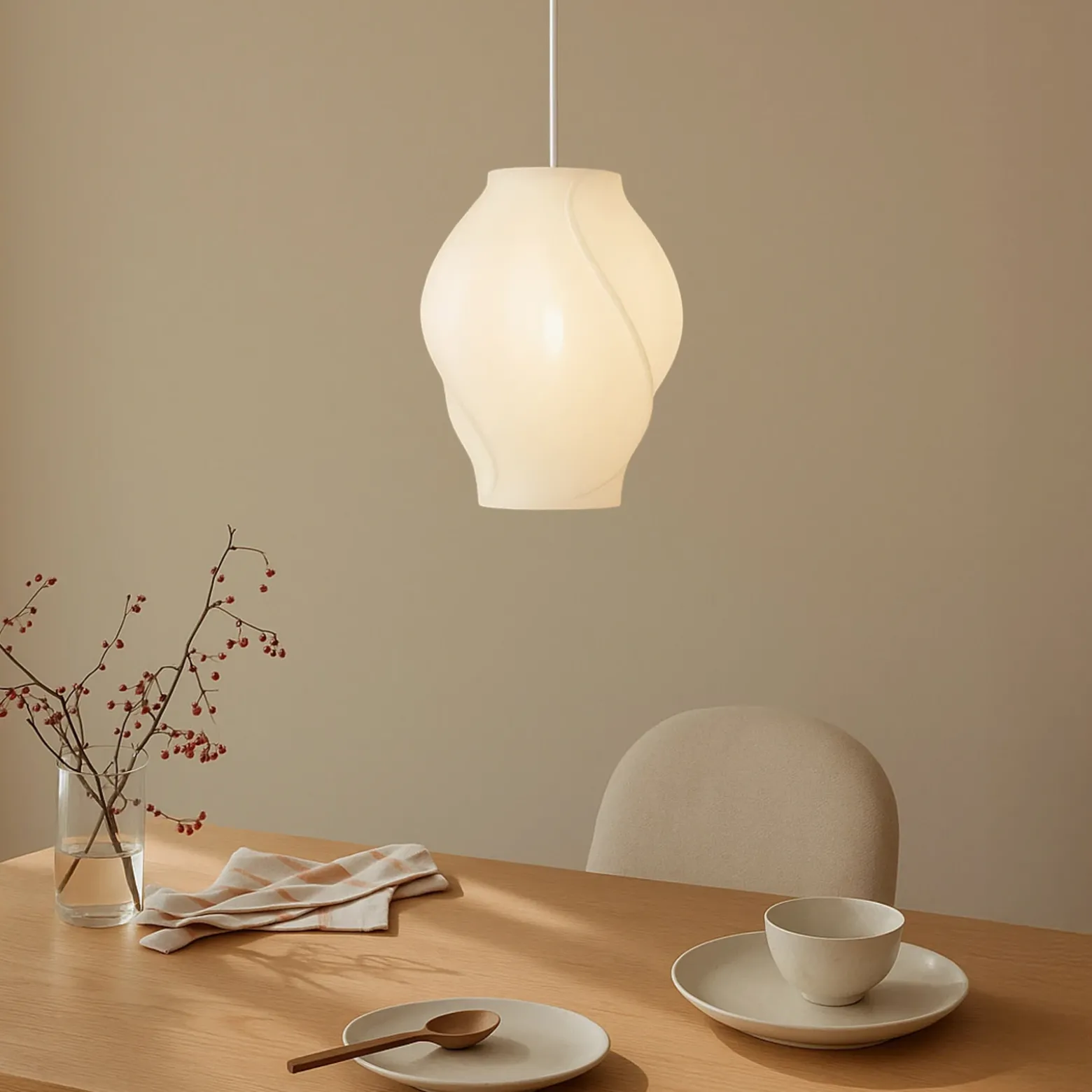 Lámpara colgante Lucande Tovina, textil, blanca, Ø35 cm