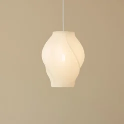Lámpara colgante Lucande Tovina, textil, blanca, Ø35 cm