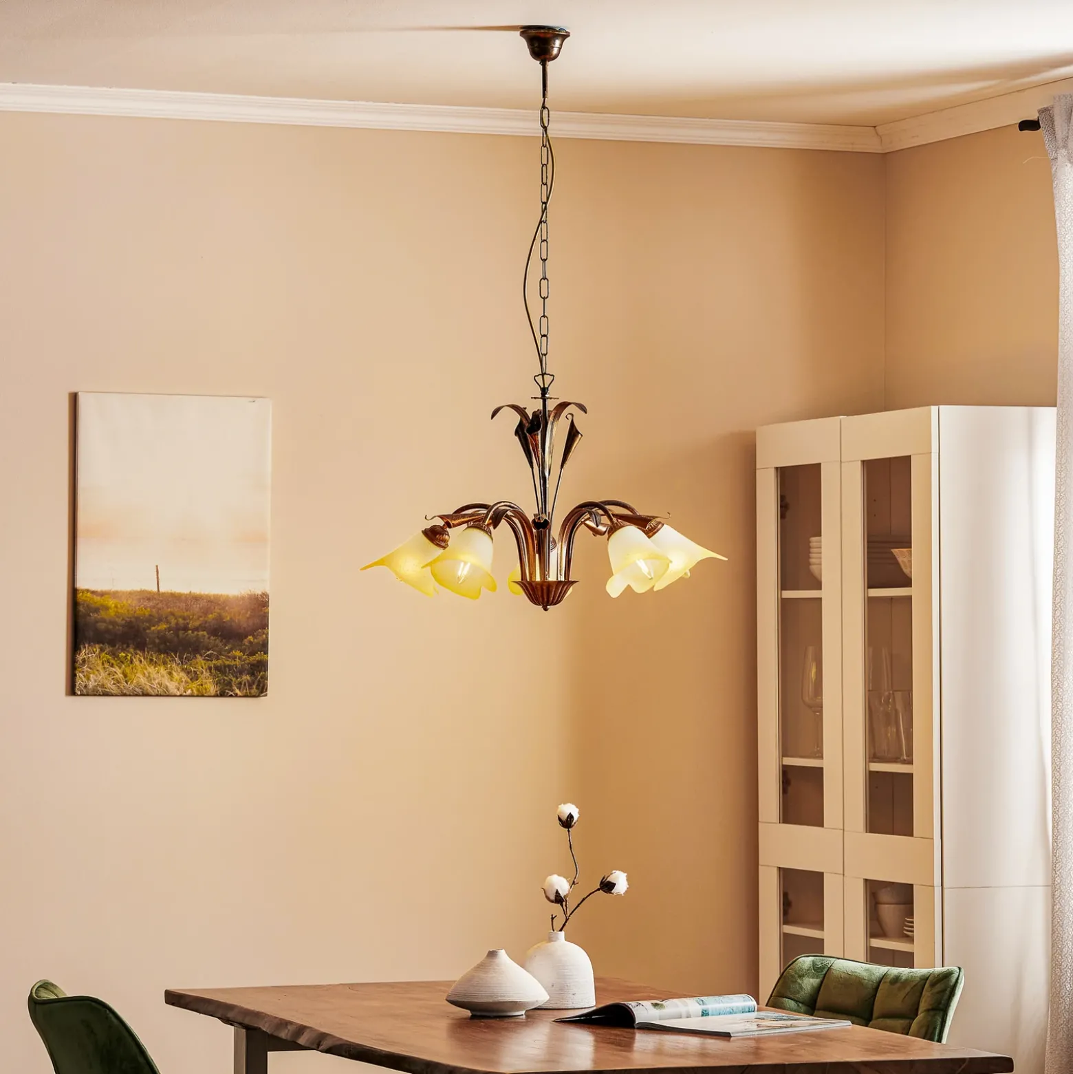 Lámpara colgante Lucrezia de 5 luces, bronce