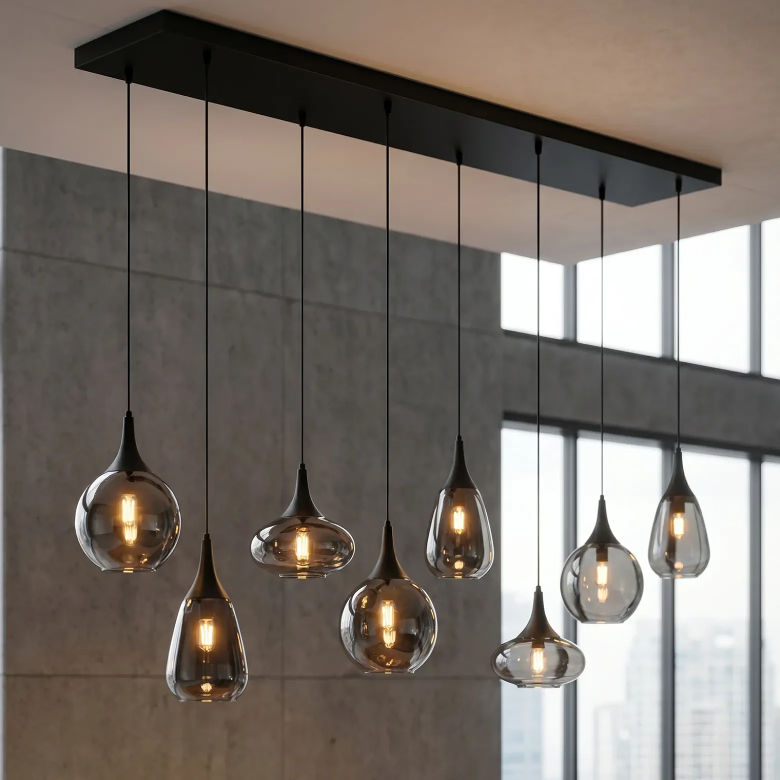 Lámpara colgante Lumina, 8 luces, negro/cromo, cristal
