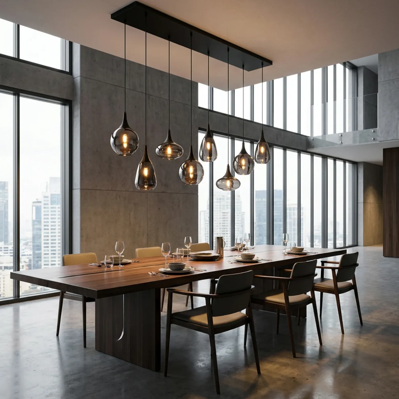 Lámpara colgante Lumina, 8 luces, negro/cromo, cristal