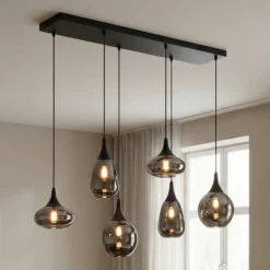 Lámpara colgante Lumina, 6 luces, negro/cromo, cristal
