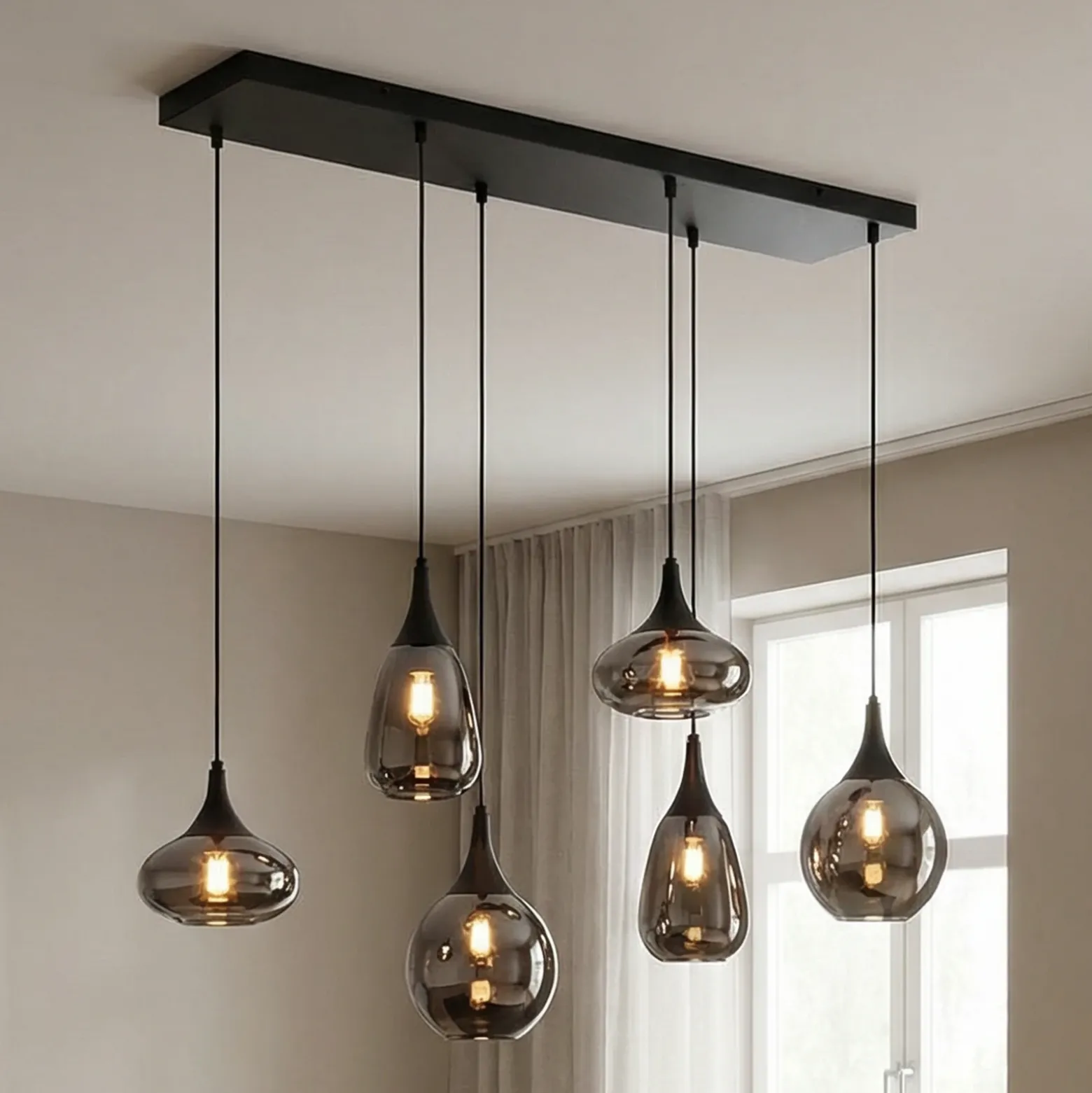 Lámpara colgante Lumina, 6 luces, negro/cromo, cristal