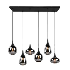 Lámpara colgante Lumina, 6 luces, negro/cromo, cristal