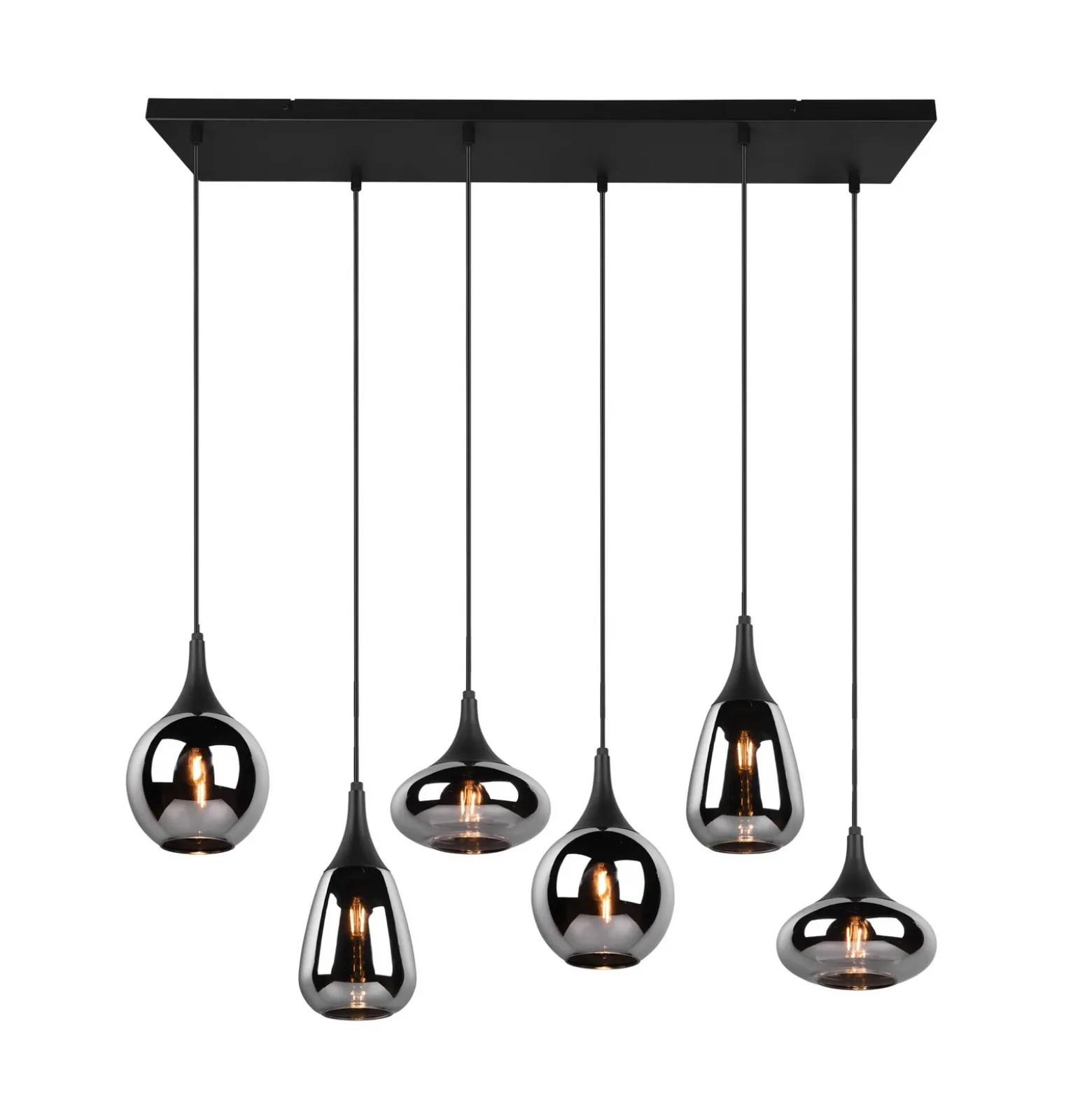 Lámpara colgante Lumina, 6 luces, negro/cromo, cristal