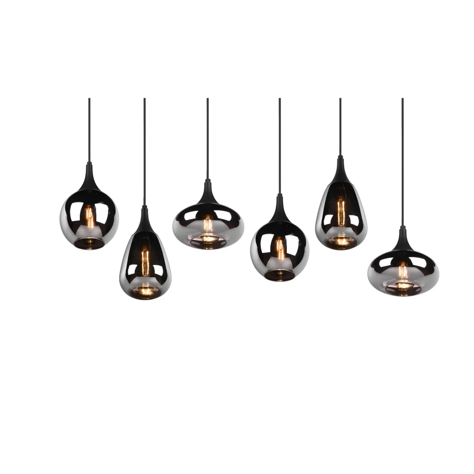 Lámpara colgante Lumina, 6 luces, negro/cromo, cristal