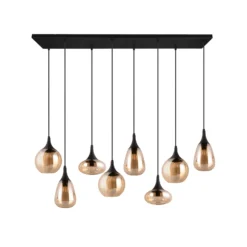 Lámpara colgante Lumina, 8 luces, negro/ámbar, cristal