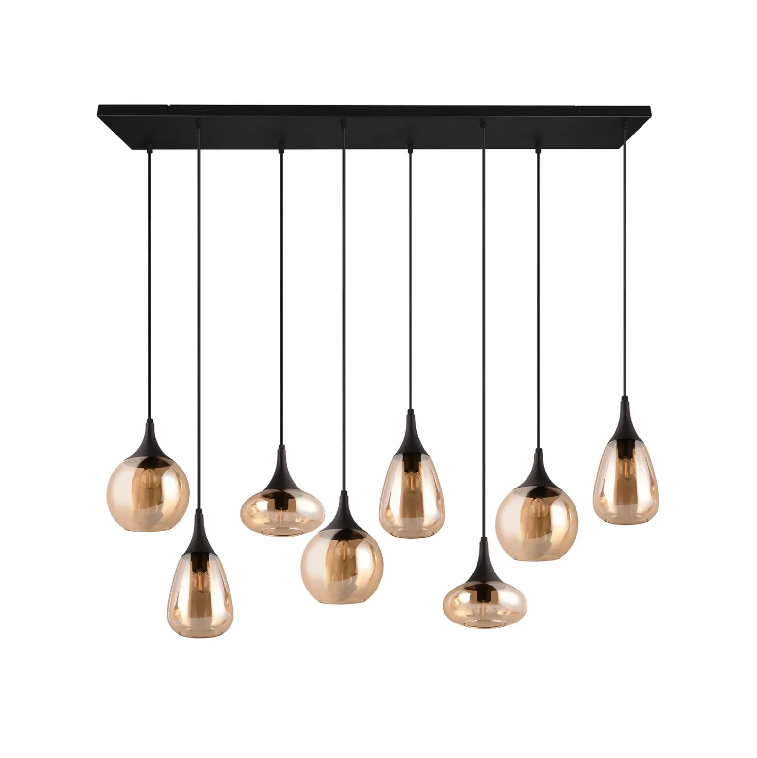 Lámpara colgante Lumina, 8 luces, negro/ámbar, cristal